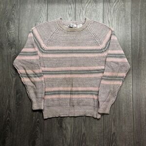 Vintage Striped Knit Sweater Pastel Pink Club International Medium 1980s Cottage